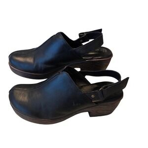 Boc Black Leather Slingback Clog Wedge Shoes Women's Size 9M